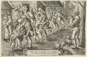 Boerenbruiloftsfeest met doedelzakspeler door Peeter Baltens