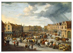 De Oude Ossenmarkt in Antwerpen door Peeter van Bredael