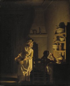 Eieren testen. Interieur van een keuken door Pehr Hilleström