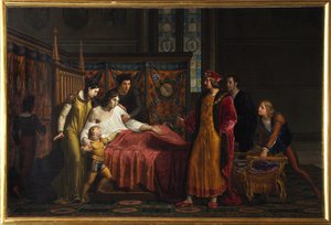 Karel VIII bezoekt de stervende Gian Galeazzo Sforza in het kasteel van Pavia