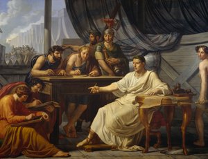 Julius Caesar dicteert Commentaren