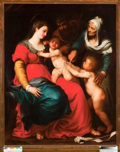 De heilige familie met de vlinder en met St. Elisabeth en St. Johannes de Doper