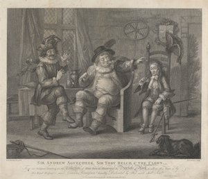 Sir Andrew Aguecheek, Sir Toby Belch en de Nar - "Twelfth Night", Act II, Scene III door Peltro W. Tomkins