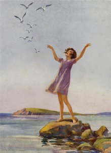 Meisje geniet van de zon aan zee