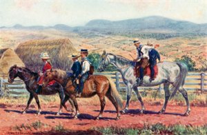 Australische kinderen rijden naar school door Percy F.S. (after) Spence