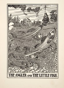 De Visser en het Kleine Visje, uit Honderd Fabels van Aesopus, uitgegeven 1903 (gravure)
