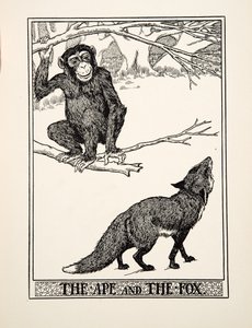 De aap en de vos, uit A Hundred Fables of Aesop, uitgegeven 1903 (gravure) door Percy J. Billingshurst