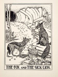 De Vos en de Zieke Leeuw, uit Honderd Fabels van Aesopus, uitgegeven 1903 (gravure) door Percy J. Billingshurst