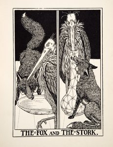 De vos en de ooievaar, uit Honderd fabels van Aesopus door Percy J. Billingshurst