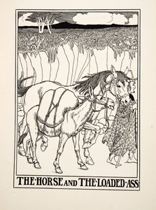 Het paard en de beladen ezel, uit A Hundred Fables of Aesop, uitgegeven 1903 (gravure) door Percy J. Billingshurst