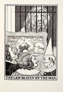 De leeuw verslagen door de man, uit Fontaine Fabels, uitgegeven 1905 door Percy J. Billingshurst