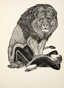 De leeuw en zijn verzorger, uit Honderd anekdotes van dieren, pub. 1924 door Percy J. Billingshurst