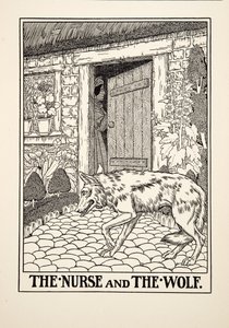 De verpleegster en de wolf, uit Honderd fabels van Aesopus, uitgegeven 1903