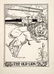 De oude leeuw, uit Honderd fabels van Aesopus door Percy J. Billingshurst