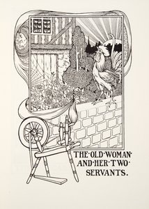 De Oude Vrouw en haar Twee Dienaren, uit Fontaine Fabels, uitgegeven 1905 (gravure) door Percy J. Billingshurst