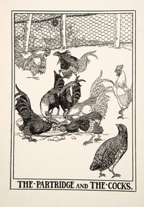 De patrijs en de hanen, uit Honderd fabels van Aesopus door Percy J. Billingshurst