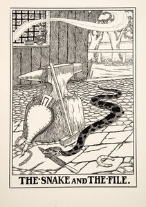 De Slang en de Vijl, uit Honderd Fabels van Aesopus, uitgegeven 1903 (gravure) door Percy J. Billingshurst