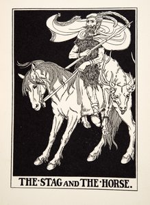 Het Hert en het Paard, uit Honderd Fabels van Aesopus, uitgegeven 1903 (gravure) door Percy J. Billingshurst