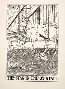 Het Hert in de Osstal, uit Honderd Fabels van Aesopus, uitgegeven 1903 (gravure) door Percy J. Billingshurst