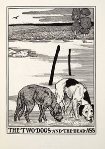 De Twee Honden en de Dode Ezel, uit Fontaine Fabels, uitgegeven 1905 door Percy J. Billingshurst