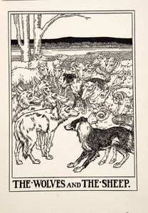 De wolven en de schapen, uit Honderd fabels van Aesopus, uitgegeven 1903