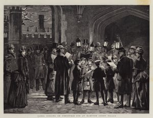 Kerstliederen zingen op kerstavond in Hampton Court Palace door Percy Macquoid