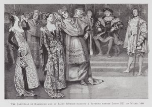 Dansen: De kardinalen van Narbonne en Saint Severin dansen een Pavanne voor Lodewijk XII in Milaan door Percy Macquoid