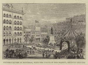 Victoria Square in Montreal, met het standbeeld van Hare Majesteit, onlangs opgericht door Percy William Justyne
