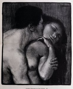 Man die een vrouw kust. Lithografie door Pere Torne-Esquius