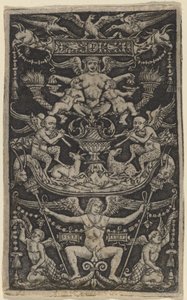 Paneel van ornament met een satyresse die twee kinderen voedt door Peregrino da Cesena