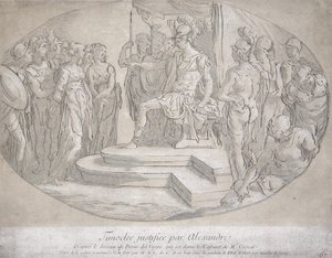 Alexandre et Timoclee, gegraveerd door Nicolas Lesueur (1691-1764) door Perino del Vaga