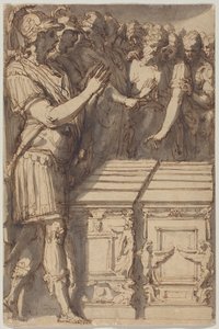 Alexander wijdt de altaren voor de twaalf Olympische goden in door Perino del (1501-47) Vaga