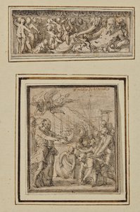 Riviergod omringd door Putti; en Triomf van Marcus Furius Camillus door Perino del Vaga