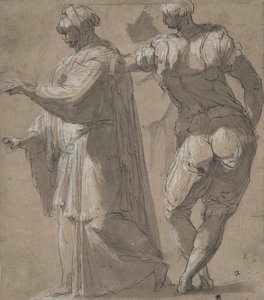 Twee staande mannelijke figuren, 1501-47 door Perino del Vaga