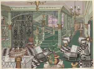 Melrose Hotel Lobby, 1880 door Perkins Harnly