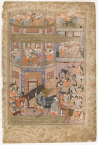 Ali heft de poorten van Qamus op, uit een Rawzat al-safa, 1571-72 door Persian School