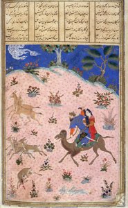 Bahram Gur Jacht met Azada, illustratie uit de Shahnama (Boek der Koningen) door Abul-Qasim Manur Firdawsi, ca. 1440-45 door Persian School