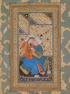 Paar in innige conversatie, Safavid Periode (aquarel op papier) door Persian School