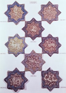 Acht tegels versierd met dieren, 13e-14e eeuw (keramiek) door Persian School