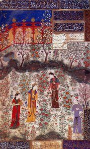 Eerste ontmoeting van Prins Houmay en Prinses Houmayoun van China. Miniatuur uit een gedicht van Kuradjou Kirmani, gerealiseerd door de school van Herat, rond 1430. Iran. Sierkunsten, Parijs door Persian School