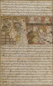 Folio uit Tarikhnama (Boek van geschiedenis) door Balami: De verkiezing van Othman tot kalief van Medina, ca. 1300 door Persian School