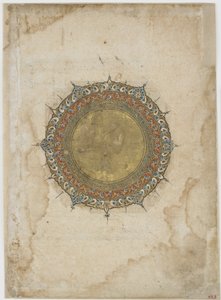 Verlicht medaillon met twee decoratieve randen, folio uit een onbekende tekst, Iran, 13e-14e eeuw door Persian School