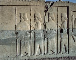 Keizerlijke garde. Reliëfs van de oostelijke trap van de Apadana, 6e eeuw v.Chr. door Persian School