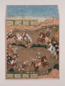 Kay-Khusrau schiet Qara Khan, uit de Shahnama door Persian School