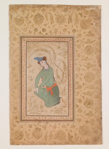 Knielende jeugd, vroeg 17e eeuw (aquarel op papier) door Persian School
