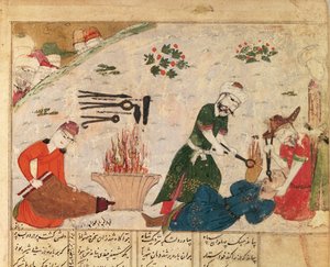 Marteling van een van Haftvads bewakers, uit de Shahnama (Boek der Koningen) door Abul-Qasim Manur Firdawsi (ca. 934-ca. 1020) door Persian School