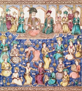 Muzikanten en dansers aan het hof van Nasser al-Din Shah Qajar (1831-96) door Persian School