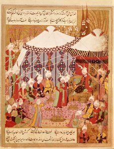 Or.1359 fol. 35 v. Sultan Bayazid gevangen door Timur, 1402 uit de Zafarnama 1533 door Persian School