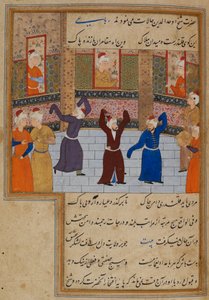 Muhammad Tabadkani (gest. 1486) danst met derwisjen, illustratie uit 