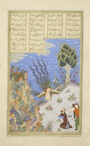 Perzisch 239 fol.16b De Simurgh herstelt Z?l aan S?m, illustratie uit de Shahnama (Boek der Koningen), door Abul-Qasim Mansur Firdawsi (c.934-c.1020), 1444